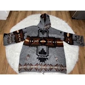 Earth Ragz Hoodie Adult XL Aztec Wool Blend Full Zip Multicolor Handmade Vintage